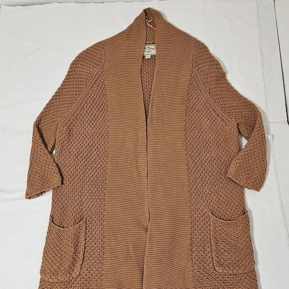 Lucky Brand Women’s M Camel Brown Open Knit Long Cardigan Duster Boho - Picture 5 of 8
